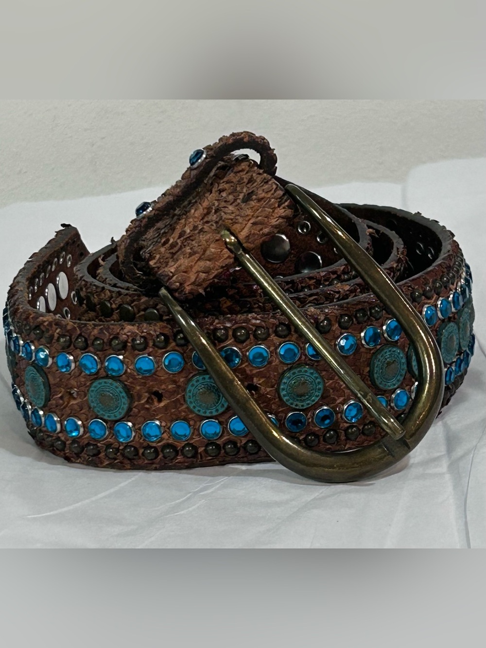 NANNI Italy Genuine Python Turquoise Studded Belt • Boho Western Artisan 90/36